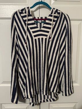 Old Navy Navy and White Striped Hoodie Sweatshirt